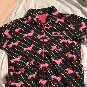 Victoria secret flannel size large black with pink dachshunds pajamas